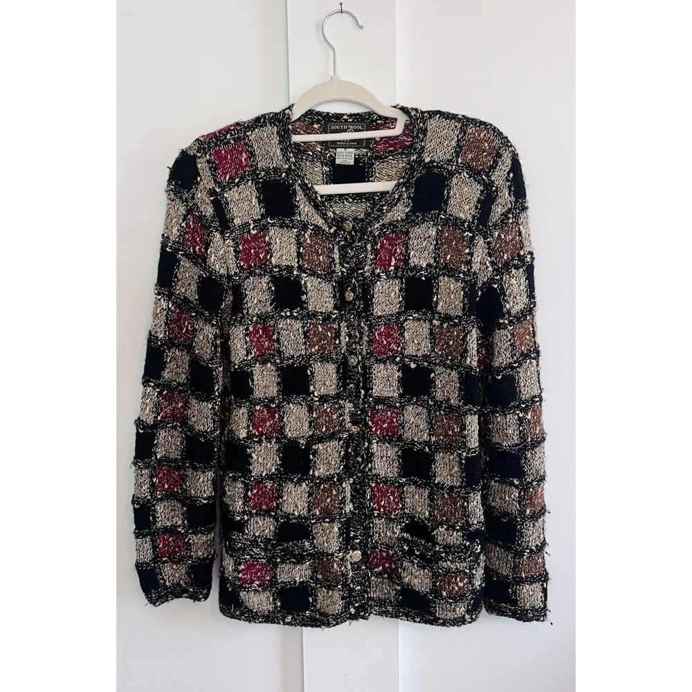 South Wool Pure New Wool Hand Knitted Fall Colored Cardigan Sweater Sz S